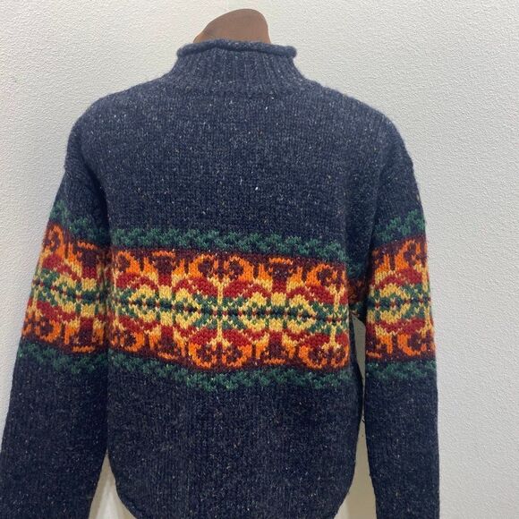 Vintage Newton Trading Company Wool Mock Neck Sweater Nordic Gray Orange Red Gre - Picture 5 of 7